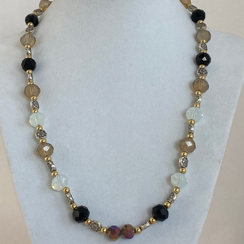 Crystal, amber and black glass bicone beads Necklace - Gala Z Art Necklaces