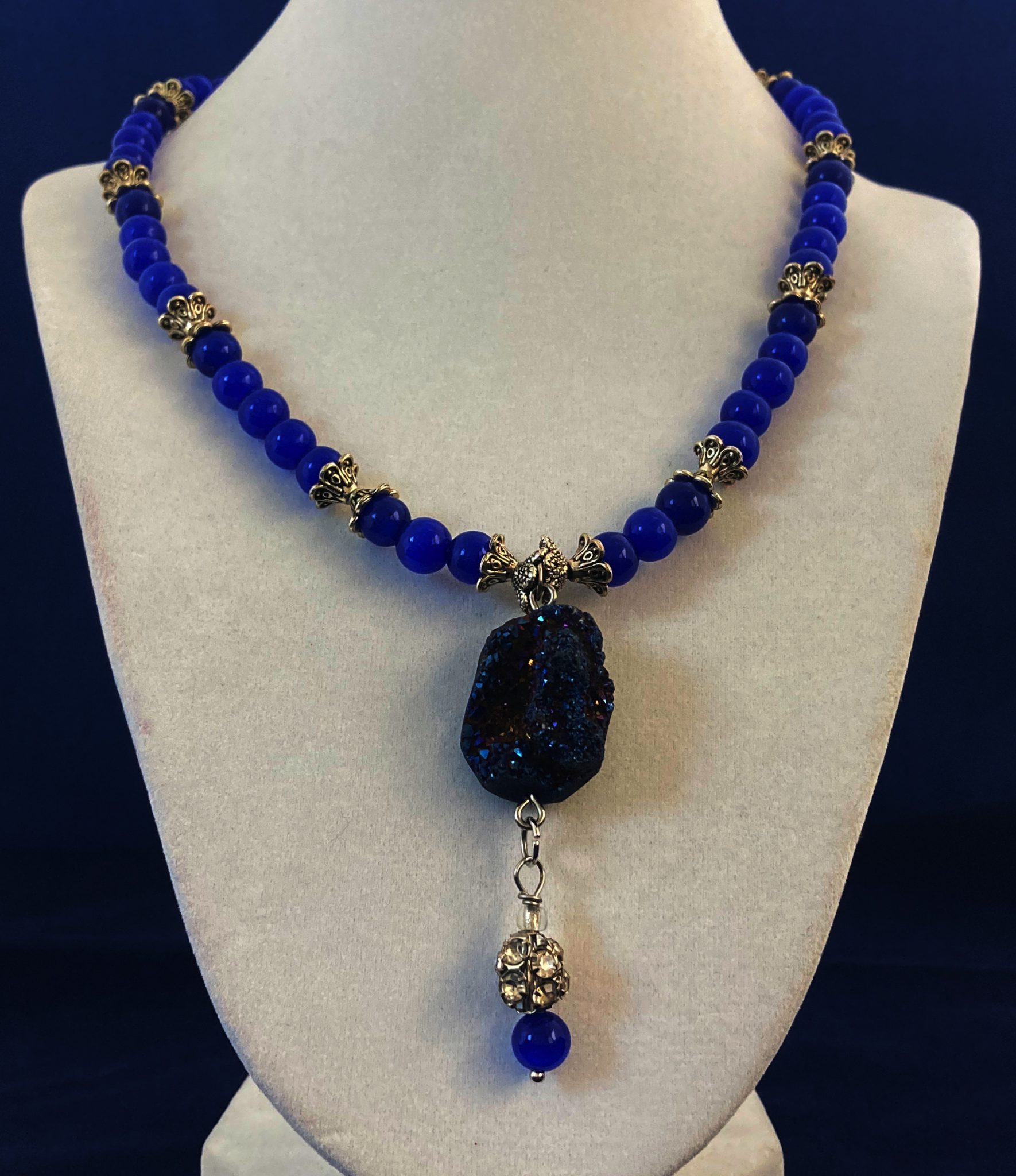 Cobalt Blue beads with Dark Blue Druzy pendant necklace - Gala Z Art ...