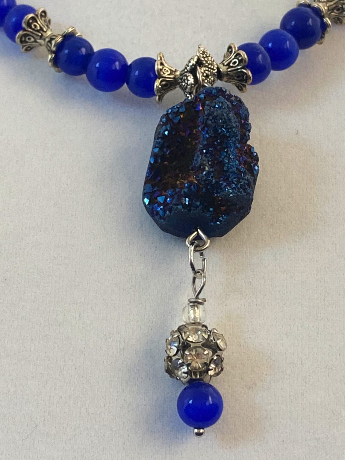 Cobalt Blue beads with Dark Blue Druzy pendant necklace - Gala Z Art ...