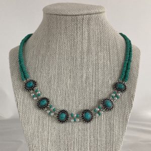 Turquoise dyed howlite metal base slider necklace