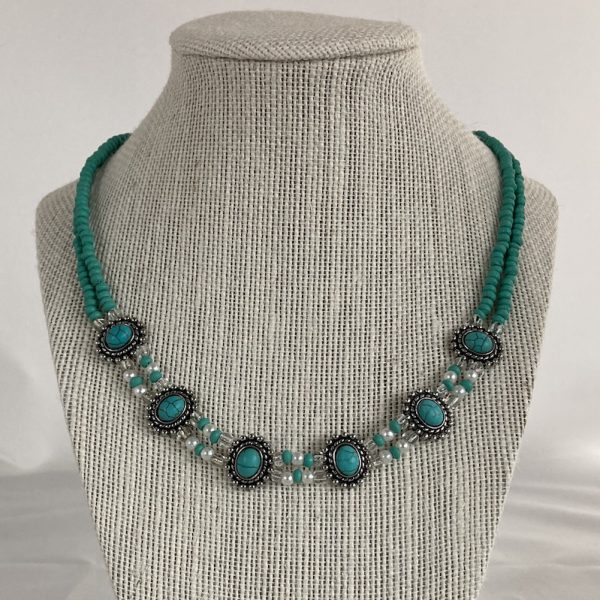 Turquoise dyed howlite metal base slider necklace